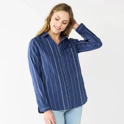 Women's Sonoma Goods For Life® Essential Everyday Button-Down Shirt -Sonoma Goods For Life Sales 4991213 Blue Multi Stripe
