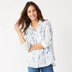 Women's Sonoma Goods For Life® Essential Everyday Button-Down Shirt -Sonoma Goods For Life Sales 4991213 Blue Tie Dye