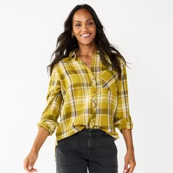 Women's Sonoma Goods For Life® Essential Everyday Button-Down Shirt -Sonoma Goods For Life Sales 4991213 Green Plaid