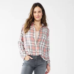 Women's Sonoma Goods For Life® Essential Everyday Button-Down Shirt -Sonoma Goods For Life Sales 4991213 Mauve Plaid