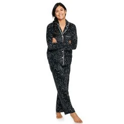 Women's Sonoma Goods For Life® Velour Long Sleeve Pajama Shirt & Pajama Pants Sleep Set -Sonoma Goods For Life Sales 5033010 Black Stars