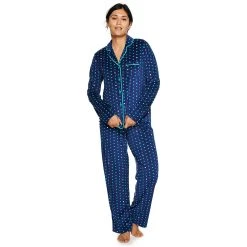 Women's Sonoma Goods For Life® Velour Long Sleeve Pajama Shirt & Pajama Pants Sleep Set -Sonoma Goods For Life Sales 5033010 Navy Dot