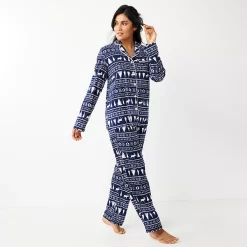 Women's Sonoma Goods For Life® Velour Long Sleeve Pajama Shirt & Pajama Pants Sleep Set -Sonoma Goods For Life Sales 5033010 Navy Fairisle