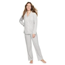 Women's Sonoma Goods For Life® Velour Long Sleeve Pajama Shirt & Pajama Pants Sleep Set -Sonoma Goods For Life Sales 5033010 Silver Heather