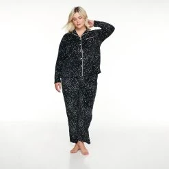 Plus Size Sonoma Goods For Life® Velour Pajama Shirt & Pajama Pants Set -Sonoma Goods For Life Sales 5033014 Black Stars