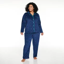 Plus Size Sonoma Goods For Life® Velour Pajama Shirt & Pajama Pants Set -Sonoma Goods For Life Sales 5033014 Navy Dot