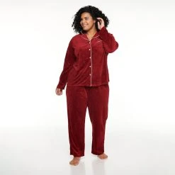 Plus Size Sonoma Goods For Life® Velour Pajama Shirt & Pajama Pants Set -Sonoma Goods For Life Sales 5033014 Red Embossed Heart