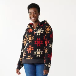 Women's Sonoma Goods For Life® Henley Sherpa Hoodie -Sonoma Goods For Life Sales 5092725 Black And Red Geo Prin