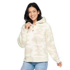 Women's Sonoma Goods For Life® Henley Sherpa Hoodie -Sonoma Goods For Life Sales 5092725 Cream Blanket Print