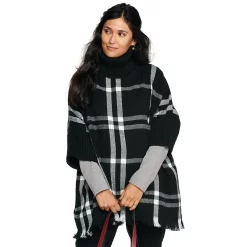 Women's Sonoma Goods For Life® Turtleneck Poncho -Sonoma Goods For Life Sales 5161618 Black White Buffalo