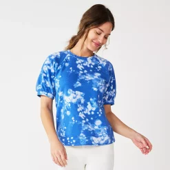Women's Sonoma Goods For Life® Puff Sleeve Sweatshirt -Sonoma Goods For Life Sales 5237696 Blue Bleach Floral