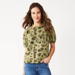 Women's Sonoma Goods For Life® Puff Sleeve Sweatshirt -Sonoma Goods For Life Sales 5237696 Olive Camo Floral