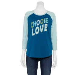 Women's Sonoma Goods For Life® Three Quarter Sleeve Baseball Graphic Tee -Sonoma Goods For Life Sales 5242169 Teal Choose Love