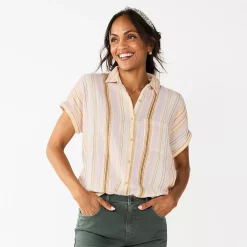 Women's Sonoma Goods For Life® Button-Front Shirt 42 Women's Sonoma Goods For Life® Button-Front Shirt -Sonoma Goods For Life Sales 5254682 Cream Purple Stripe