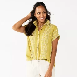 Women's Sonoma Goods For Life® Button-Front Shirt 37 Women's Sonoma Goods For Life® Button-Front Shirt -Sonoma Goods For Life Sales 5254682 Olive Geo Stripe