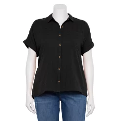 Plus Size Sonoma Goods For Life® Short Sleeve Button Down Top -Sonoma Goods For Life Sales 5258112 Black