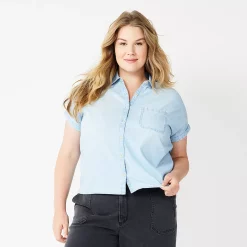 Plus Size Sonoma Goods For Life® Short Sleeve Button Down Top -Sonoma Goods For Life Sales 5258112 Light Wash Chambray