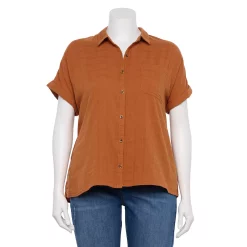 Plus Size Sonoma Goods For Life® Short Sleeve Button Down Top -Sonoma Goods For Life Sales 5258112 Rust