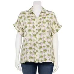 Plus Size Sonoma Goods For Life® Short Sleeve Button Down Top -Sonoma Goods For Life Sales 5258112 Sage Triangle Dye