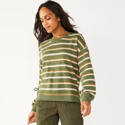 Women's Sonoma Goods For Life® Side Tie Sweatshirt -Sonoma Goods For Life Sales 5271671 Olive Hope Stripe