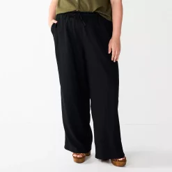 Plus Size Sonoma Goods For Life® Linen-Blend Wide-Leg Pants -Sonoma Goods For Life Sales 5517827 Black