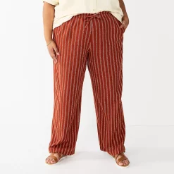 Plus Size Sonoma Goods For Life® Linen-Blend Wide-Leg Pants -Sonoma Goods For Life Sales 5517827 Cinnamon Stripe