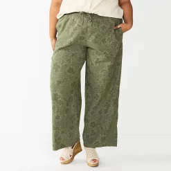 Plus Size Sonoma Goods For Life® Linen-Blend Wide-Leg Pants -Sonoma Goods For Life Sales 5517827 Olive Floral