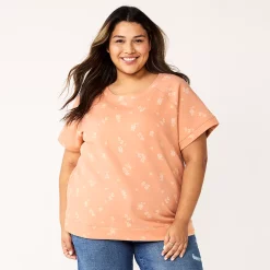 Plus Size Sonoma Goods For Life® Short-Sleeve Fleece Sweatshirt -Sonoma Goods For Life Sales 5550378 Peach Floral