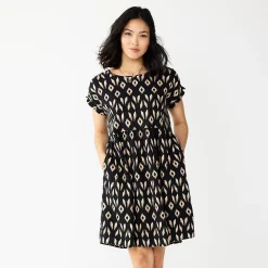 Women's Sonoma Goods For Life® Short Sleeve Popover Dress -Sonoma Goods For Life Sales 5578946 Black Ikat