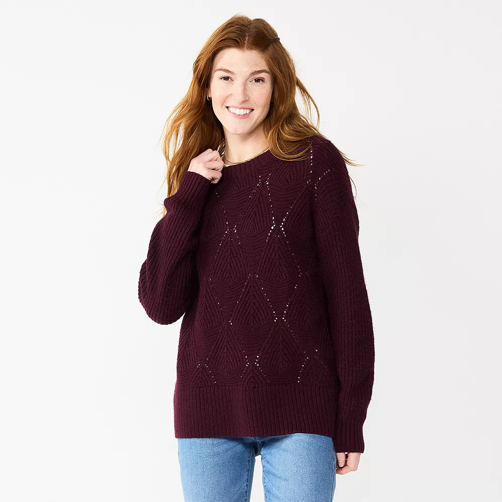 Women's Sonoma Goods For Life® Diamond Stitch Pullover Sweater 2 Women's Sonoma Goods For Life® Diamond Stitch Pullover Sweater - Image 2