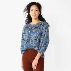 Women's Sonoma Goods For Life® Ruffle Shoulder Peasant Top -Sonoma Goods For Life Sales 5584039 Blue Vintage Floral