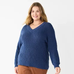 Plus Size Sonoma Goods For Life® Long Sleeve V-Neck Sweater -Sonoma Goods For Life Sales 5585496 Blue