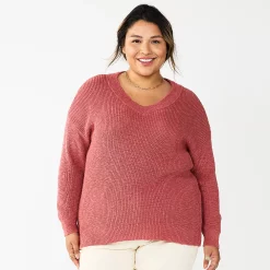Plus Size Sonoma Goods For Life® Long Sleeve V-Neck Sweater -Sonoma Goods For Life Sales 5585496 Mauve