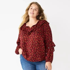 Plus Size Sonoma Goods For Life® Ruffle Peasant Top -Sonoma Goods For Life Sales 5662063 Red Mini Floral
