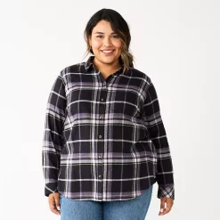 Plus Size Sonoma Goods For Life® Everyday Flannel Shirt -Sonoma Goods For Life Sales 5664645 Black Purple Plaid