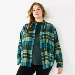 Plus Size Sonoma Goods For Life® Everyday Flannel Shirt -Sonoma Goods For Life Sales 5664645 Dark Green Blue Plaid