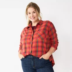 Plus Size Sonoma Goods For Life® Everyday Flannel Shirt -Sonoma Goods For Life Sales 5664645 Pink Green Plaid