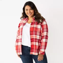 Plus Size Sonoma Goods For Life® Everyday Flannel Shirt -Sonoma Goods For Life Sales 5664645 Red Cream Plaid