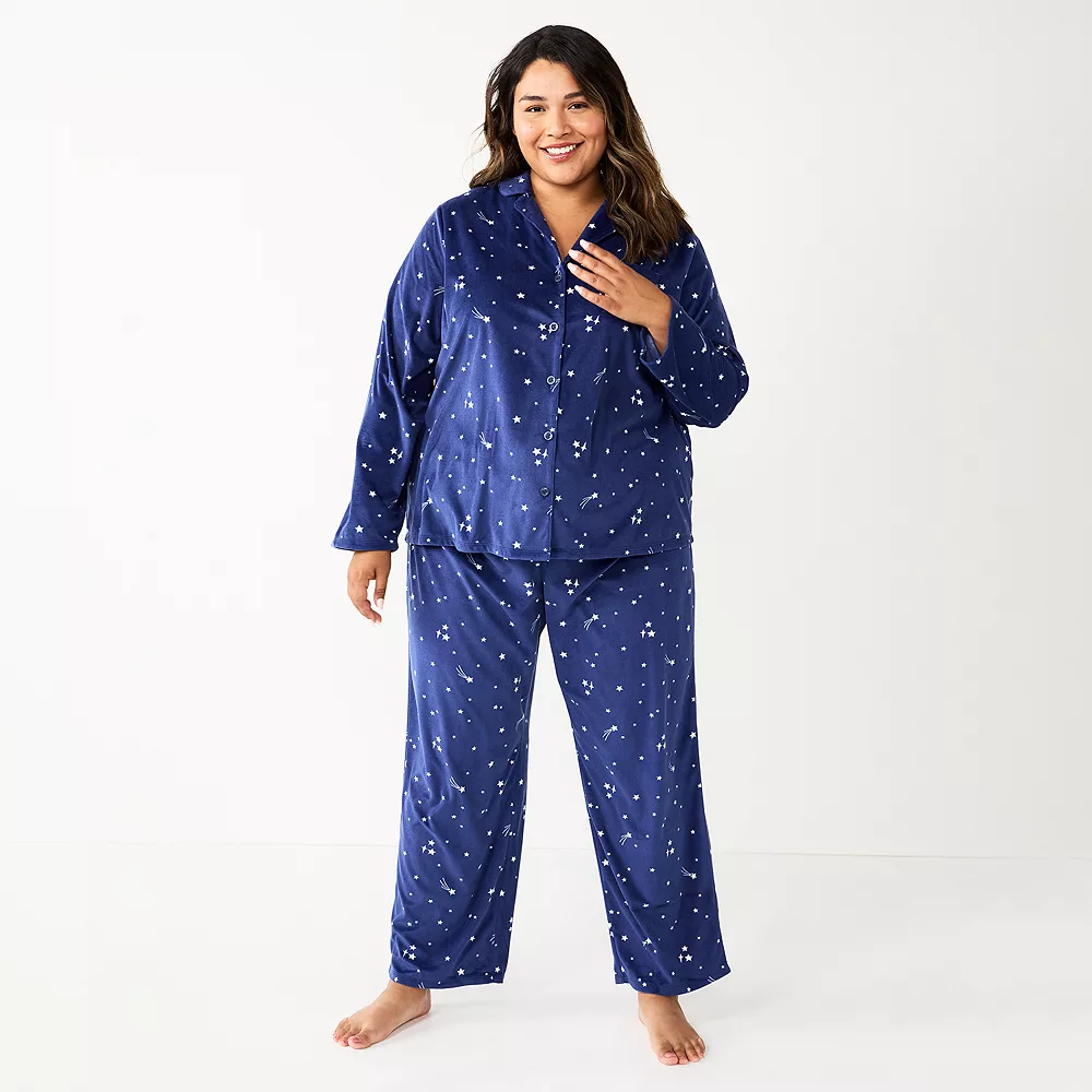 Plus Size Sonoma Goods For Life® Velour Pajama Shirt & Pajama Pants Sleep Set 1 Plus Size Sonoma Goods For Life® Velour Pajama Shirt & Pajama Pants Sleep Set