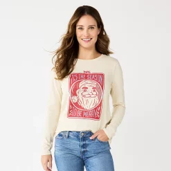 Women's Sonoma Goods For Life® Long Sleeve Christmas Graphic Tee -Sonoma Goods For Life Sales 5676288 Cream Santa