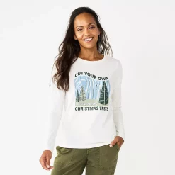Women's Sonoma Goods For Life® Long Sleeve Christmas Graphic Tee -Sonoma Goods For Life Sales 5676288 Cut Your Trees