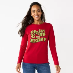 Women's Sonoma Goods For Life® Long Sleeve Christmas Graphic Tee -Sonoma Goods For Life Sales 5676288 Red Green Merry
