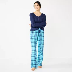 Women's Sonoma Goods For Life® Flannel Pajama Pants & Pajama Top Sleep Set -Sonoma Goods For Life Sales 5677709 Blue Happy Plaid