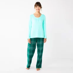 Women's Sonoma Goods For Life® Flannel Pajama Pants & Pajama Top Sleep Set -Sonoma Goods For Life Sales 5677709 Green Cuddle Plaid