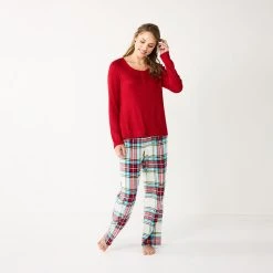 Women's Sonoma Goods For Life® Flannel Pajama Pants & Pajama Top Sleep Set -Sonoma Goods For Life Sales 5677709 Ivory Festive Plaid