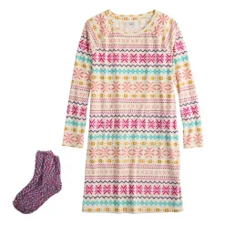 Women's Sonoma Goods For Life® 2-pc. Long Sleeve Crewneck Sleepshirt & Socks Set -Sonoma Goods For Life Sales 5690614 ALT5