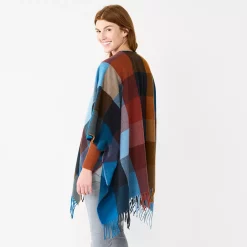 Women's Sonoma Goods For Life® Spokane Plaid Topper With Fringe -Sonoma Goods For Life Sales 5796222 ALT