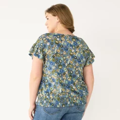 Plus Size Sonoma Goods For Life® Banded Bottom Ruffle Sleeve Top -Sonoma Goods For Life Sales 5819597 ALT
