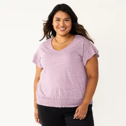 Plus Size Sonoma Goods For Life® Banded Bottom Ruffle Sleeve Top -Sonoma Goods For Life Sales 5819597 Plum