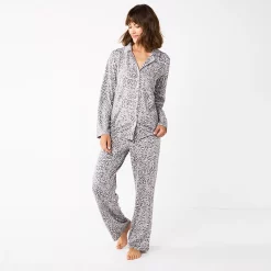 Women's Sonoma Goods For Life® Knit Pajama Shirt & Pajama Pants Sleep Set 8 Women's Sonoma Goods For Life® Knit Pajama Shirt & Pajama Pants Sleep Set -Sonoma Goods For Life Sales 6076381 Grey Leopard